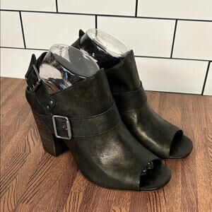 Trask Miriam Women's Size US 8M Black Stocked Chunky Heel Metallic Mules Shoes